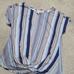 Truself Twist Front Blue Stripe Boutique Top